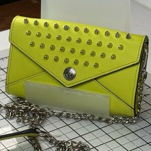 Rebecca Minkoff Lime Green Silver Studded Chain Clutch. EUC